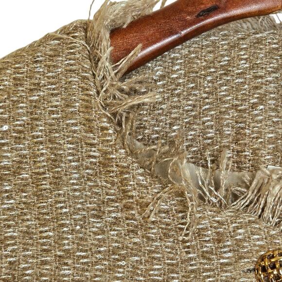 Tan & Gold Cropped Preppy Tweed Blazer Jacket with Gold Buttons - Picture 6 of 7